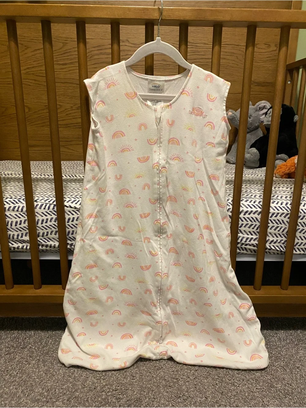 Halo Baby Sleep Sack - White with Pink & Yellow Rainbow Print